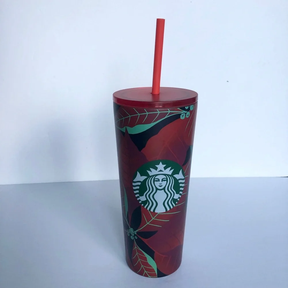 Starbucks 2020 Winter Red Poinsettia Metal Tumbler New Christmas Cold Cup Coffee